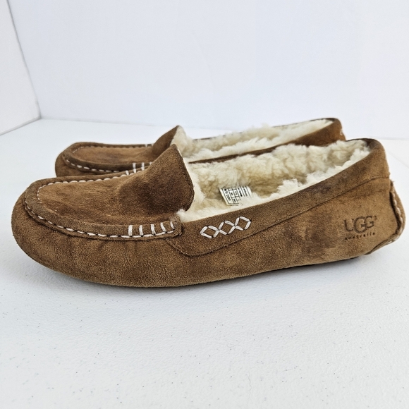 UGG Ansley Women's Brown Suede Slippers with Sheepskin Lining 8 - Picture 2 of 12